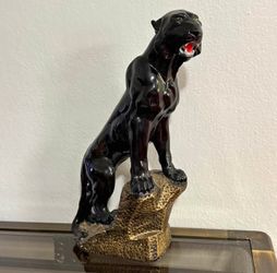 Vintage Mid-Century Large Black Panther Ceramic Statue | Designer Panther Decor!