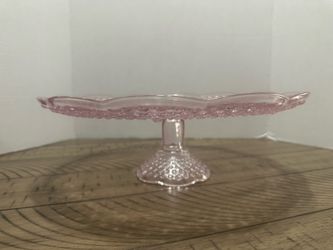 Gorham Crystal Emily's Attic * Pink Cake Stand * Hobnail Herringbone 13.5