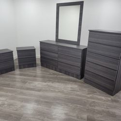 Dresser Whit Mirror, Chest And 2 Nightstands - Cómoda Con Espejo , Gavetero Y 2 Mesitas De Noche 