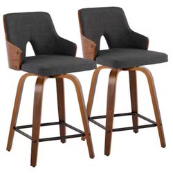 Stella Stools – Set of 2 (Walnut Wood + Charcoal Fabric) – Available in 24”, 26”, & 30” ✨