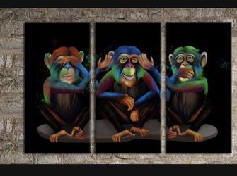 Wall Art See Hear Speak No Evil Monkeys Wall Art  16x32inchx3