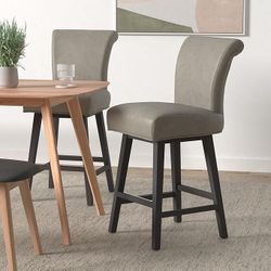 Brand New CHITA 26" Swivel Counter Bar Stools – Set of 2 (Stone Gray, Faux Leather)