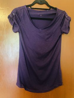Purple Shirt With Small Front Pocket And Short Sleeves That Button Up 