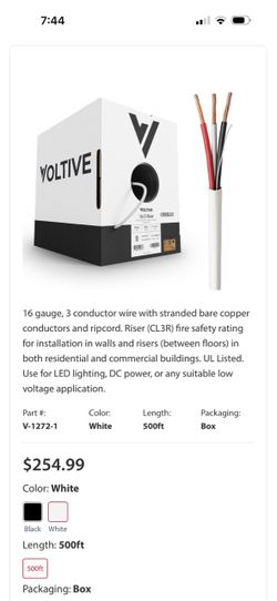 Low voltage wire cable electrical led
