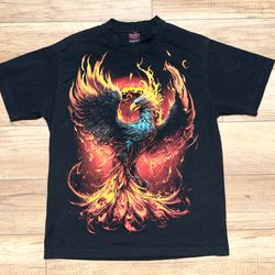 Vintage Spiral Direct Grunge Phoenix Flames Graphic Double Sided T Shirt Mens XL