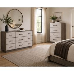New Matching Gray Oak Dresser & Chest Set - Retail $1,700+ Save Huge - Delivery Available