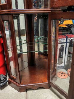 Cherry Wood Curio Display Cabinet with Glass Shelves