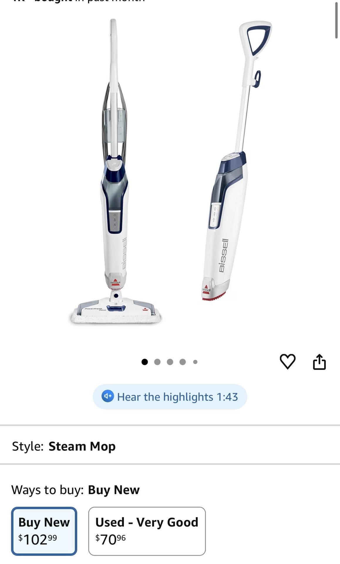 Bissell Steam Mop, Steamer, Tile, Hard Wood Floor Cleaner, 1806, Sapphire Powerfresh Deluxe 