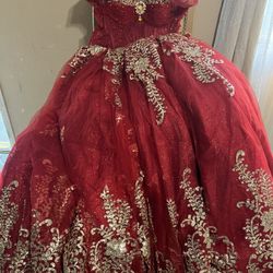 Quinceañera Dress Red/Burgundy With Gold 