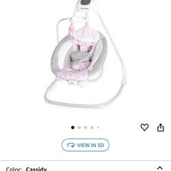 Ingenuity SimpleComfort Lightweight Compact 6-Speed Multi-Direction Baby Swing, Vibrations & Nature Sounds, 0-9 Months 6-20 lbs (Pink Cassidy)