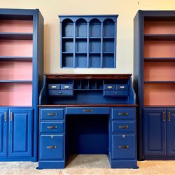 Custom Vintage Desk With Bookshelves, Wall Cubby And Chair (Willing To Separate- See Ad)