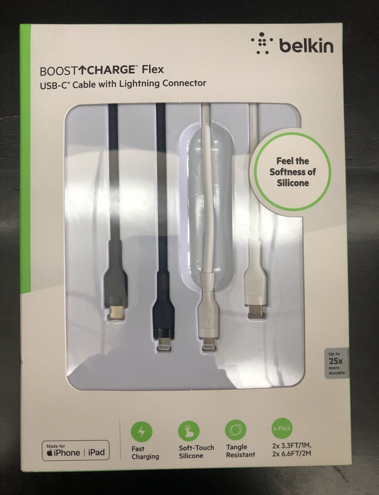 Belkin Boost Charge Flex USB C Cable With Lightning Connector Cable Set 4-Pack 3.3ft + 6.6ft, New Sealed Box