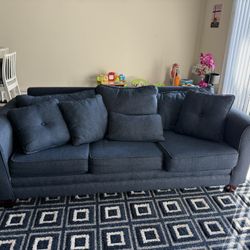 Modern Blue Sleeper Sofa – Pull-Out Bed – Very Good Condition