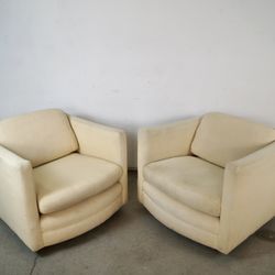 Pair Of 1960’s Mid Century Modern Swivel Lounge Chairs 