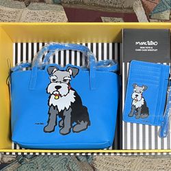 Marc Tetro Blue Mini Tote Card Case Wristlet Blue Schnauzer Gift Set