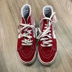 Red High top Vans Checkered 4.5 Men Or 6 Women Red