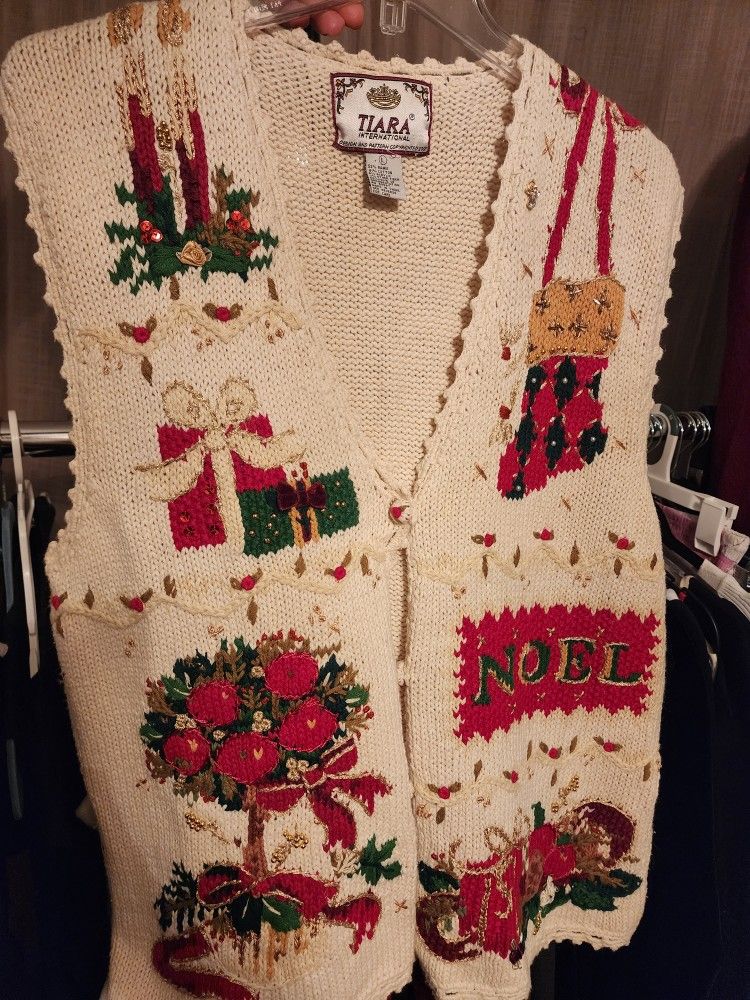 Vintage Christmas Croquet Sweater Vest 