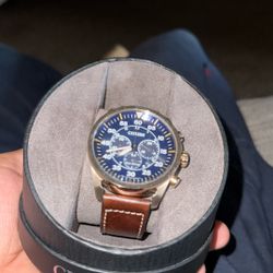 Citizen Watch Leather Strap Blue Dial