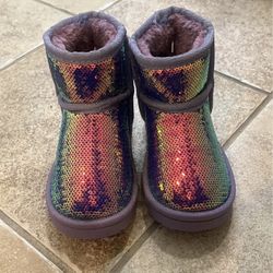 New Toddler Girls Purple Sparkle Sequins Boots Fur Lined Lightweight
