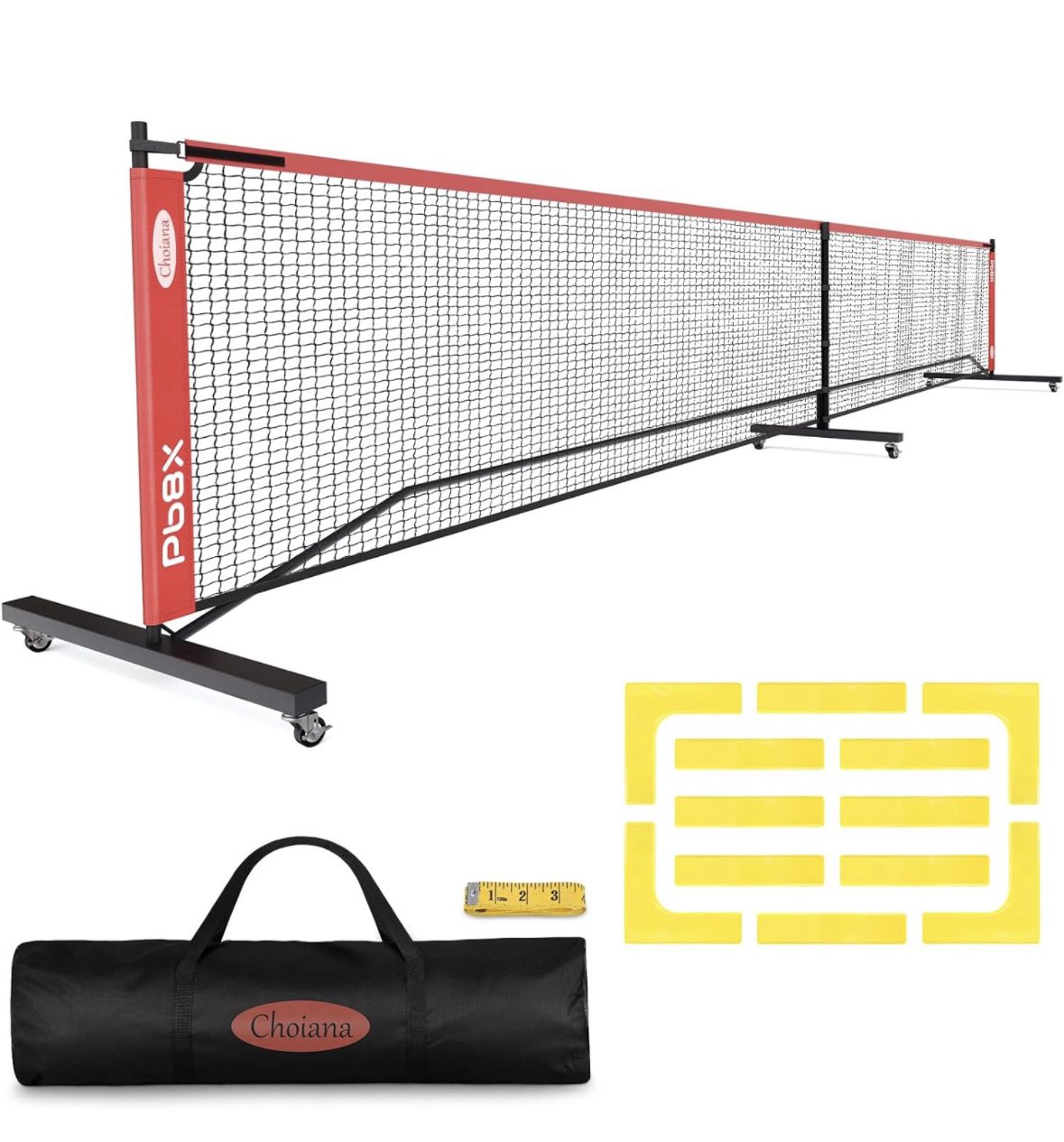 Pickleball Net Portable Driveway Pickleball Nets Outdoor Regulation Size 22ft Pickle Ball Nets w/Court Lines, 6 Wheels, Durable Frame PE Knited Net fo