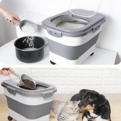 Dog Food Storage Container, 10-20Lbs Collapsible Pet Food Storage Containers with Rolling Wheel Airtight Locking Lid, Dry Food Storage Bin with Cup an
