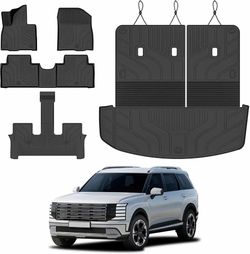 Floor Mats Set for 2026 Hyundai Palisade 7/8 Seats (Only Gas) All Weather Protection TPE Anti-Slip Cargo Mats with Backrest Mats for Hyundai Palisade 