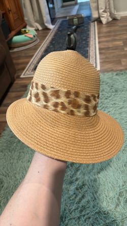 Straw Sun Hat with Leopard Print Band