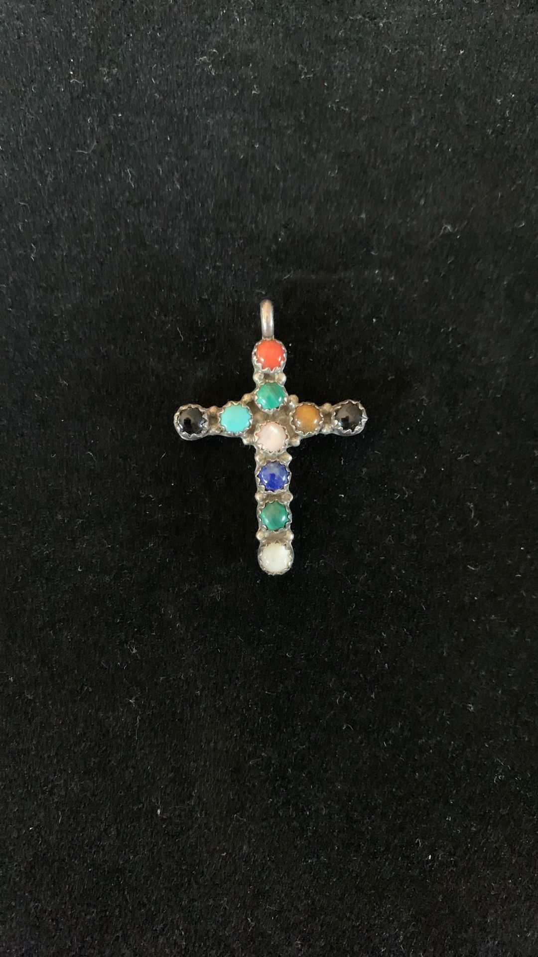 Vintage Sterling Silver Multi Stone Slide Cross Pendant 