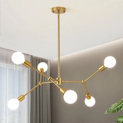 Plafker 6- Light Dimmable Sputnik Sphere Chandelier. Gold. 36.6'' H X 24.2'' W X 24.2'' D. MSRP $109. Our Price $71 + sales tax