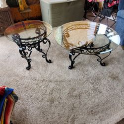 Glass Coffee Table & End Table Set - Wrought Iron - Satin Black