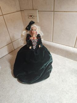 Mattel Doll Dark Green Gown White Red Accents