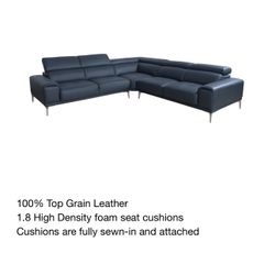 Abbyson Quinton Top Grain Leather Sectional with Adjustable Headrests, Blue