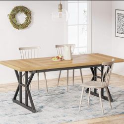 JW0602 Wood Dining Table, Farmhouse 70.8" Kitchen Table for 6 People