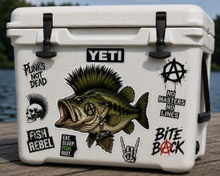 4” Punk Bass fish Sticker fishing Bait Lure Tackle Boat Car Bumper Fishing Decal