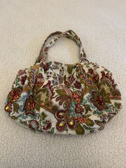 Decorative Cloth Floral Duffle Bag with Bling