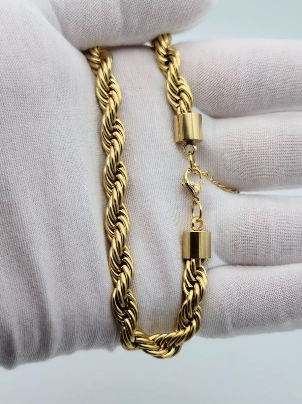 Stainless Steel Gold Plated Rope Chain 8mm 18in Unisex Hip Hop Jewelry
