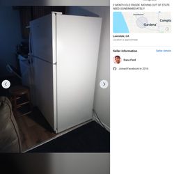 White 2 month old frigde whirlpool