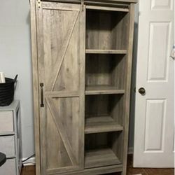 Modern Farmhouse Bookcase Storage Cabinet Rustic White Finish