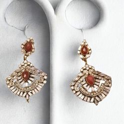 Indian Pakistani Bollywood Dangling Sterling Silver Earrings w/ Gemstone