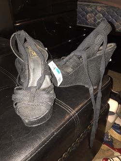 Black lace up wedges