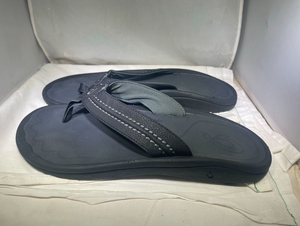 PreOwned Olukai Ohana Koa Leather Men's 14 Flip Flop Sandal Gray