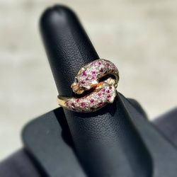 Jewelry Antique 14k solid yellow gold natural diamonds ruby 1.00CTW panthers sz 8.25