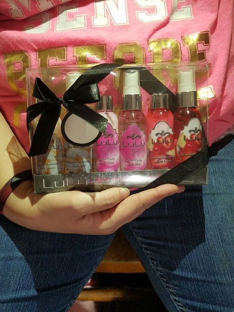 Lulu body spray and lotion set.