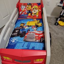 Paw Patrol Toddler Bed Race Car With Mattress And Comforter ,Sheets Included. 