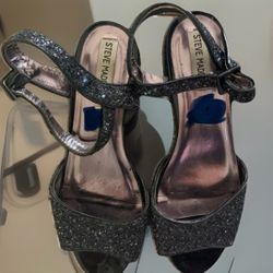 Steve Madden Black Sparkle Holiday Formal Heels Sandals Size 5
