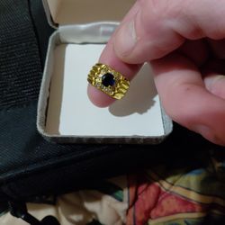 MDH Gold Plated Ring With Sapphire Main Stone With Gemstone Boarder