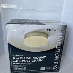 Hanafin 9" LED Flush Mount Light W/ Pull Chain Brushd Nickel 100-Watt Equivalent