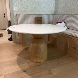 48” Round Dining Table With White Marble Top - Free Delivery ✅ Natural Oak Round Dining Table