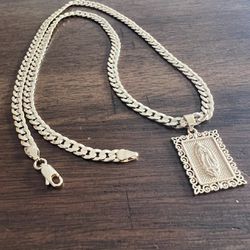 Gold Filled Cuban Chain With Square Chain Pendant