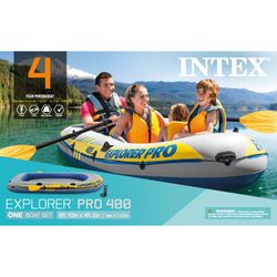 Intex Inflatable Explorer Pro 400 Four-Person Boat with Oars and Pump